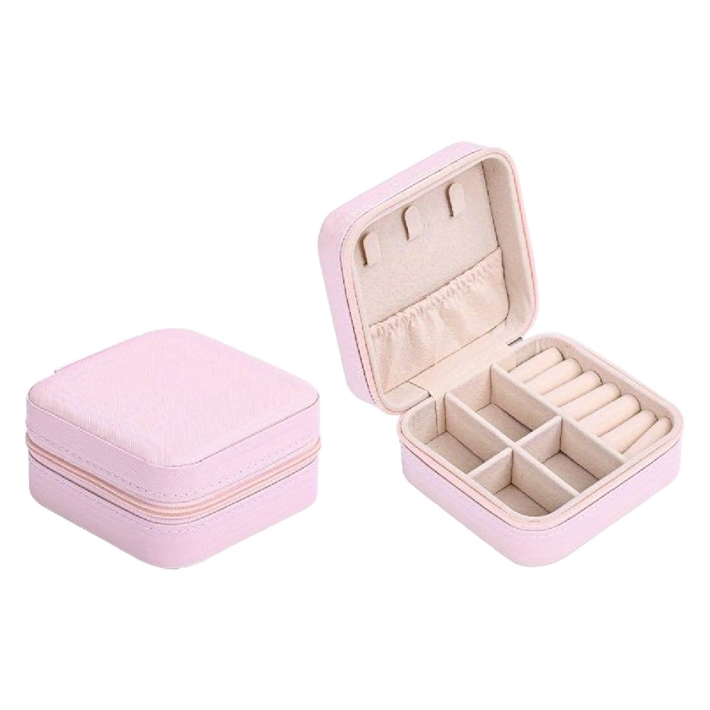 Light Pink Jewelry Box Portable Travel Case for Earrings Rings Necklaces NEW